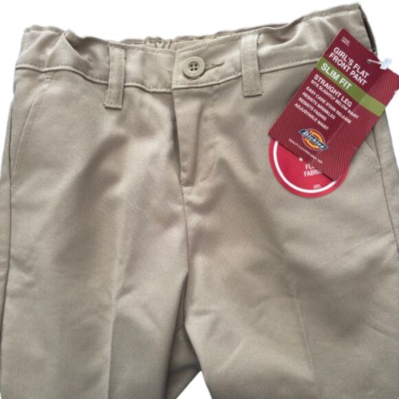 Dickies Girl's 6X Flat Front Slim Fit Straight Leg Khaki School Uniform Pants #M - Picture 5 of 6